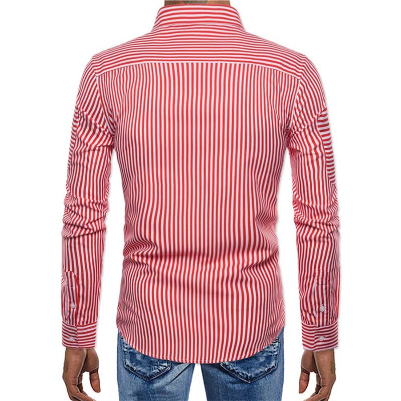 Regular Fit Stripe Casual Shirt Red