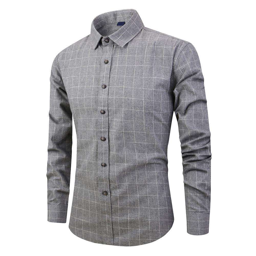 Slim Fit Plaid Cotton Shirt Grey