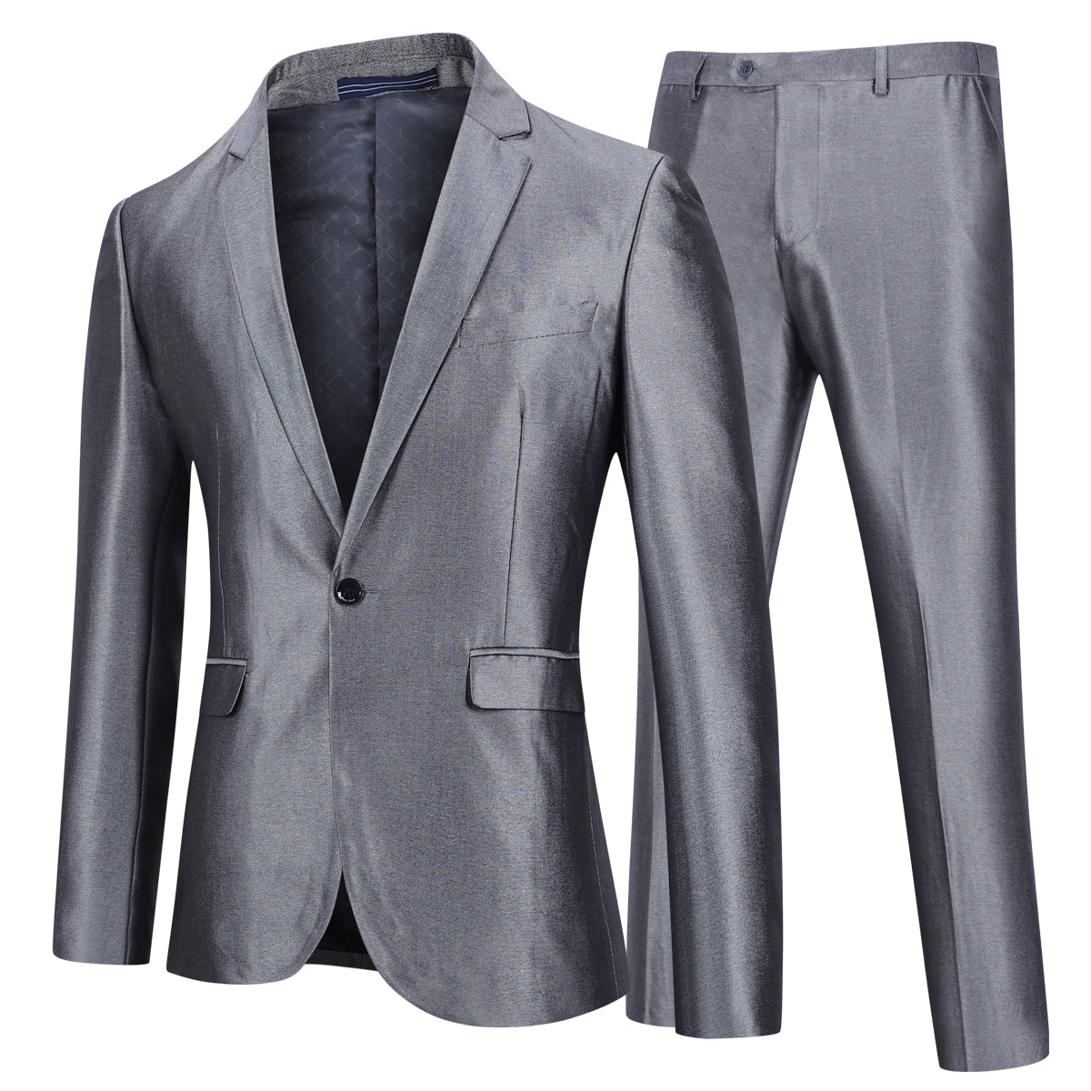 Two Piece Silver Suit One Button Suit