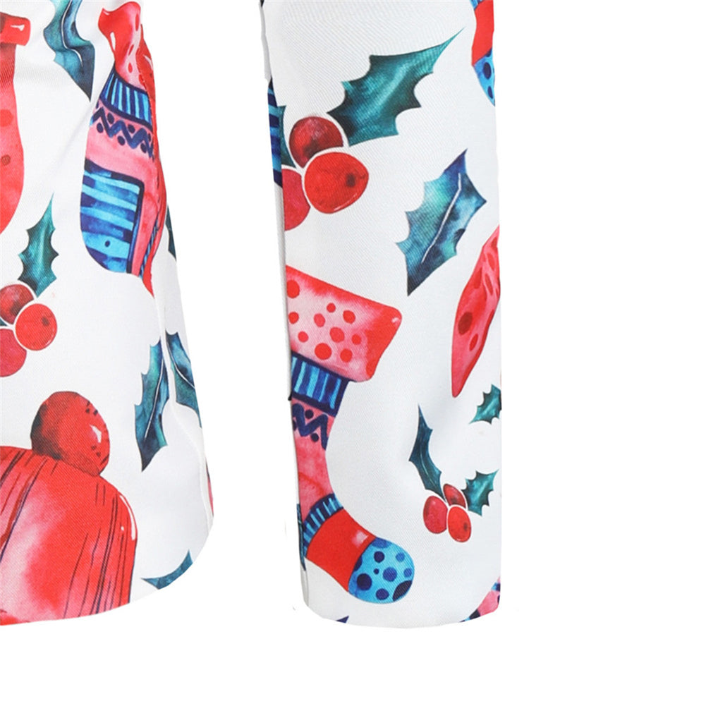 Men's 3-piece Christmas Socks Mittens Christmas Print Suit White & Red