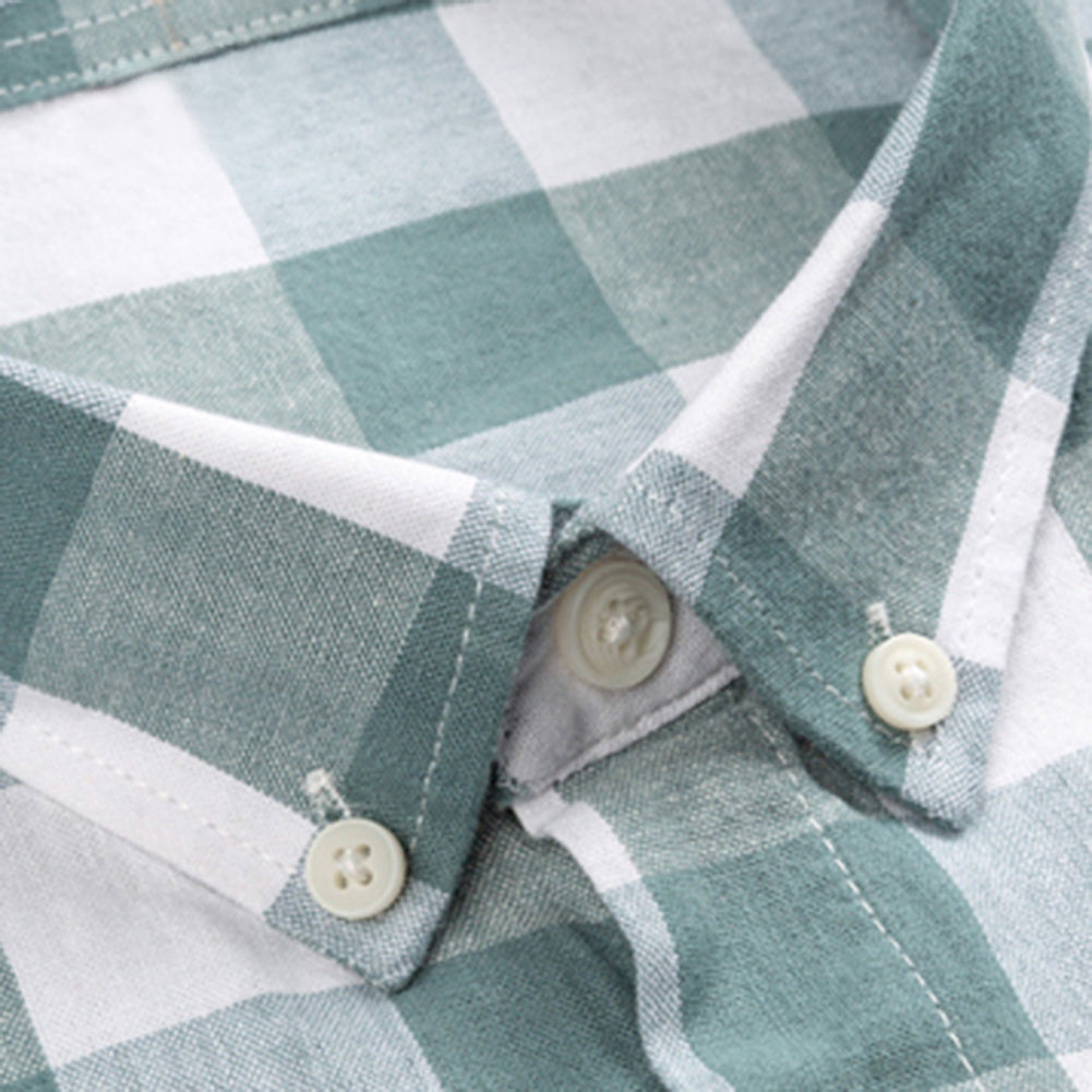 Men's Plaid Square Collar Short Sleeve Shirt Green