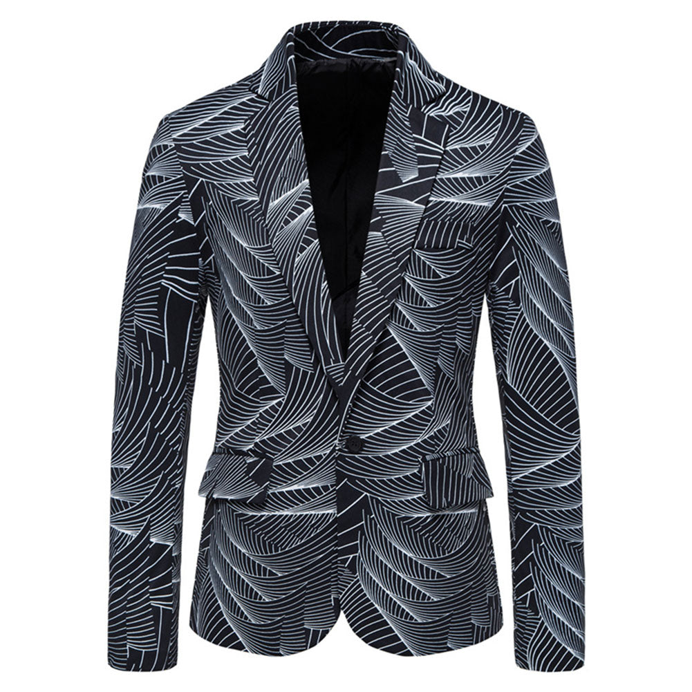 Printed One Button Single-breasted Blazer Black