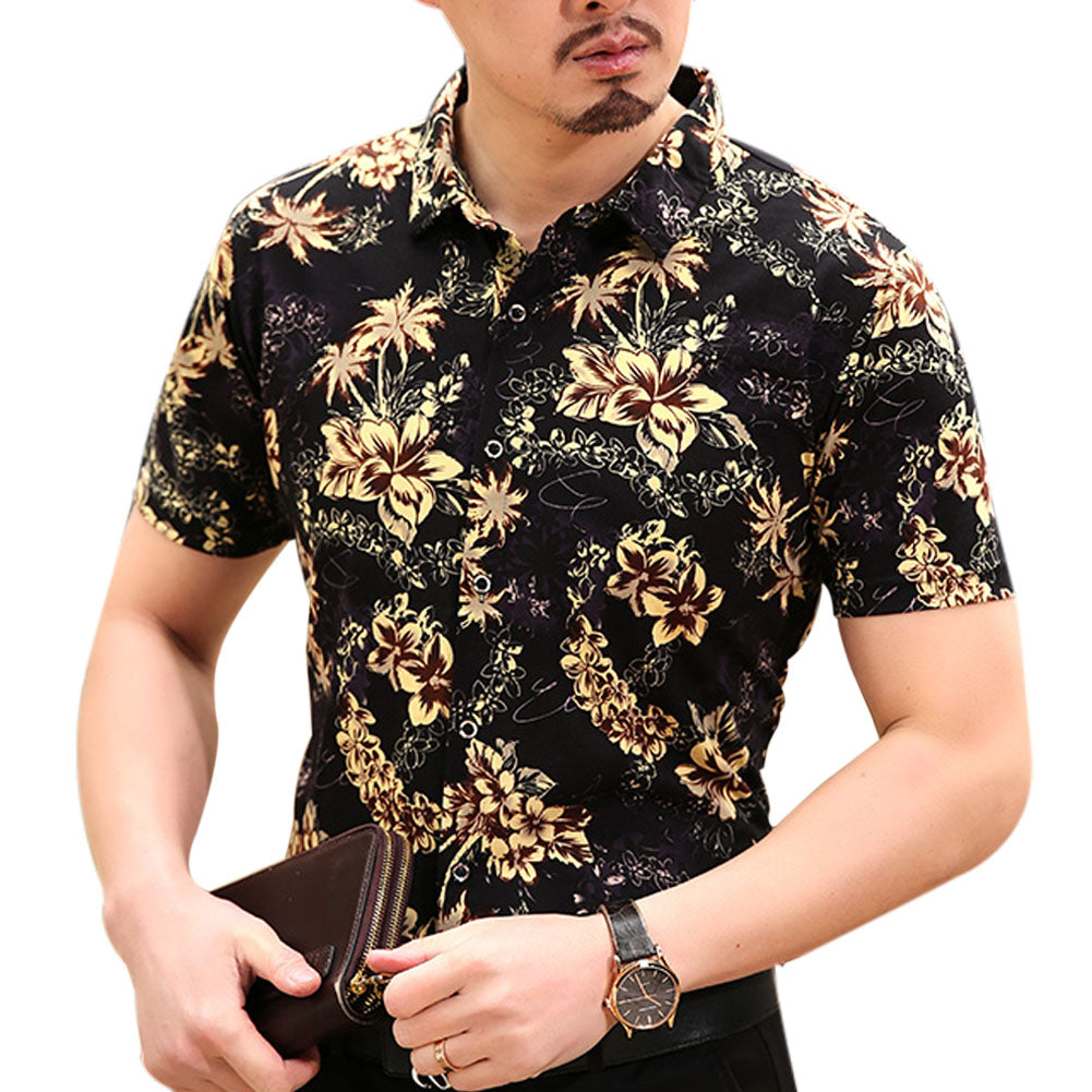 Slim Fit Floral Gold Jasmine Flower Shirt