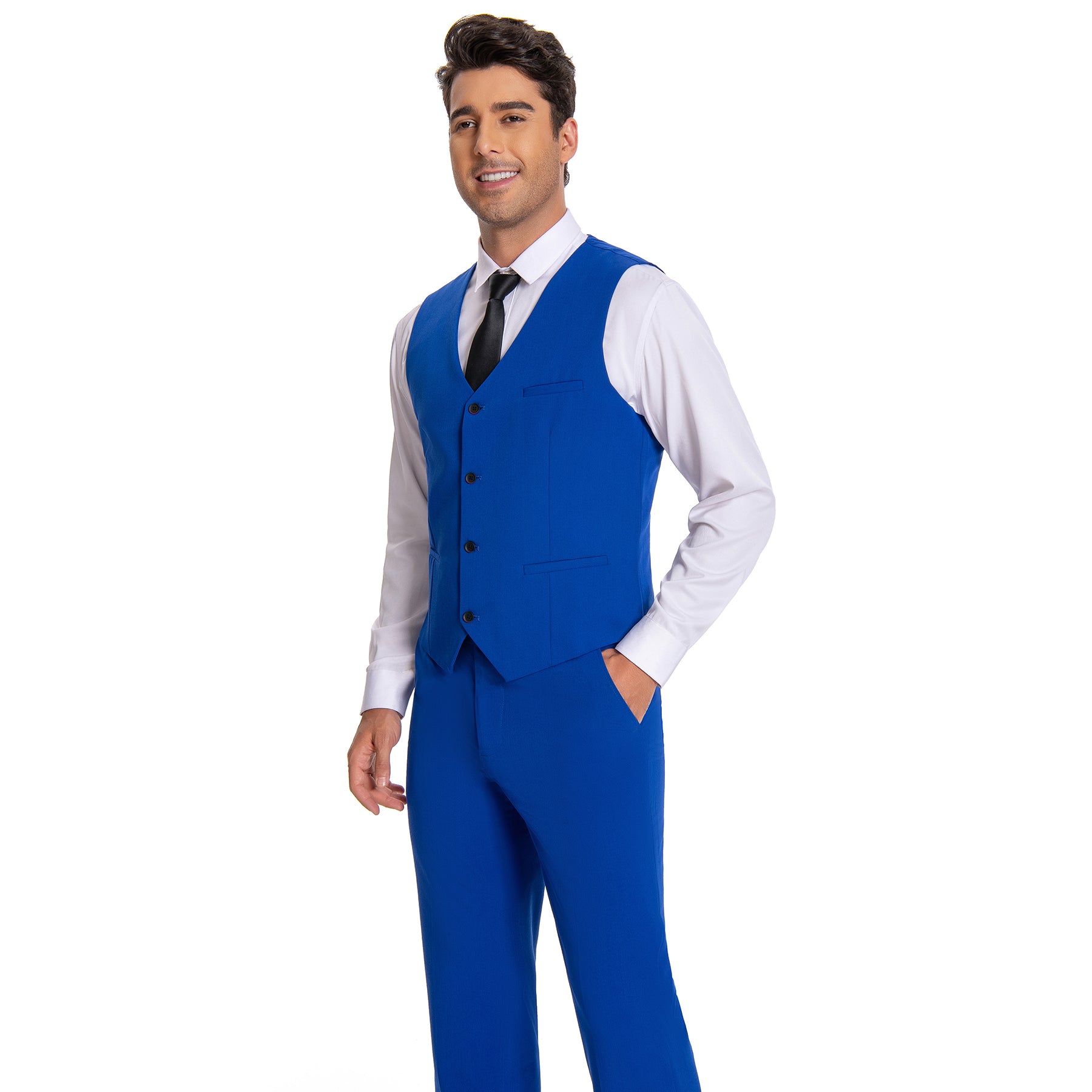 3-Piece Men's Solid 2-Button Suit Royal Blue - Cloudstyle