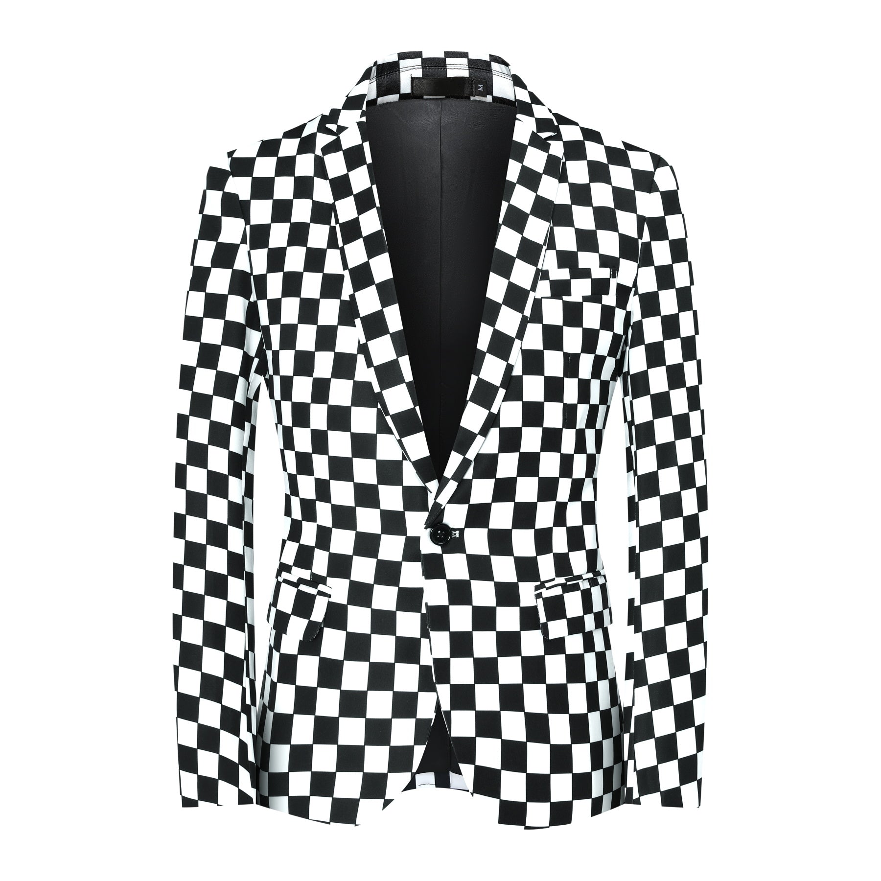2-Piece Checkerboard Print Slim Fit Plaid Suit