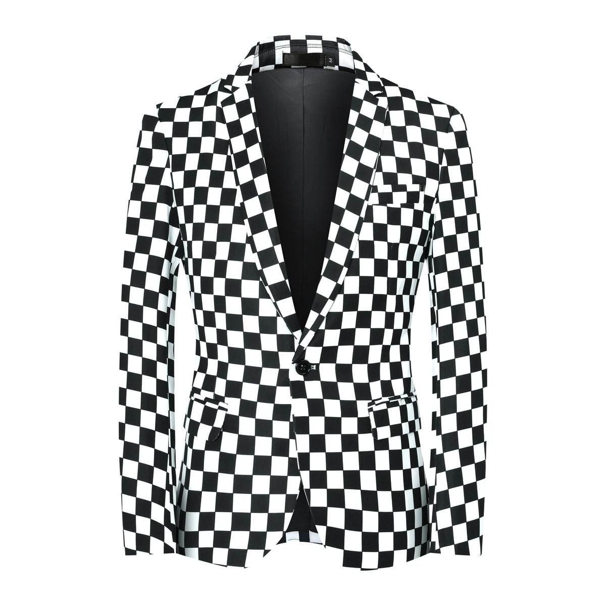 2-Piece Checkerboard Print Slim Fit Plaid Suit