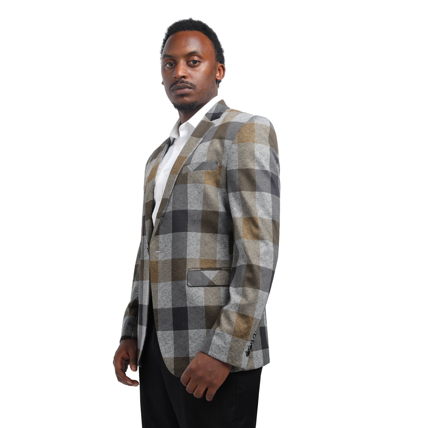Plaid Stripe Jacket Slim Fit Casual Blazer Coat