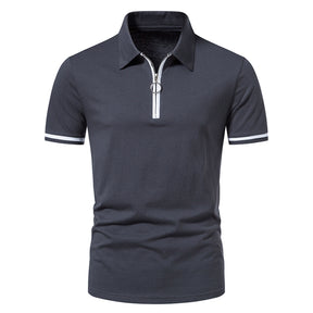 Men's Fitted Tailored Polo Neck Short-Sleeve T-Shirt Grey