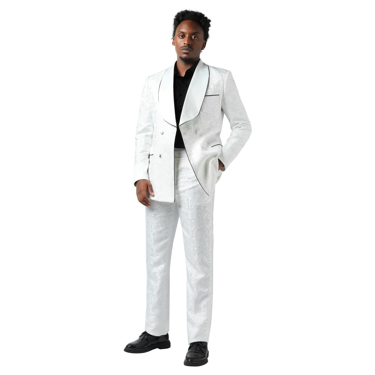 2-Piece Men's One-Button Print Slim Fit Suit Cream