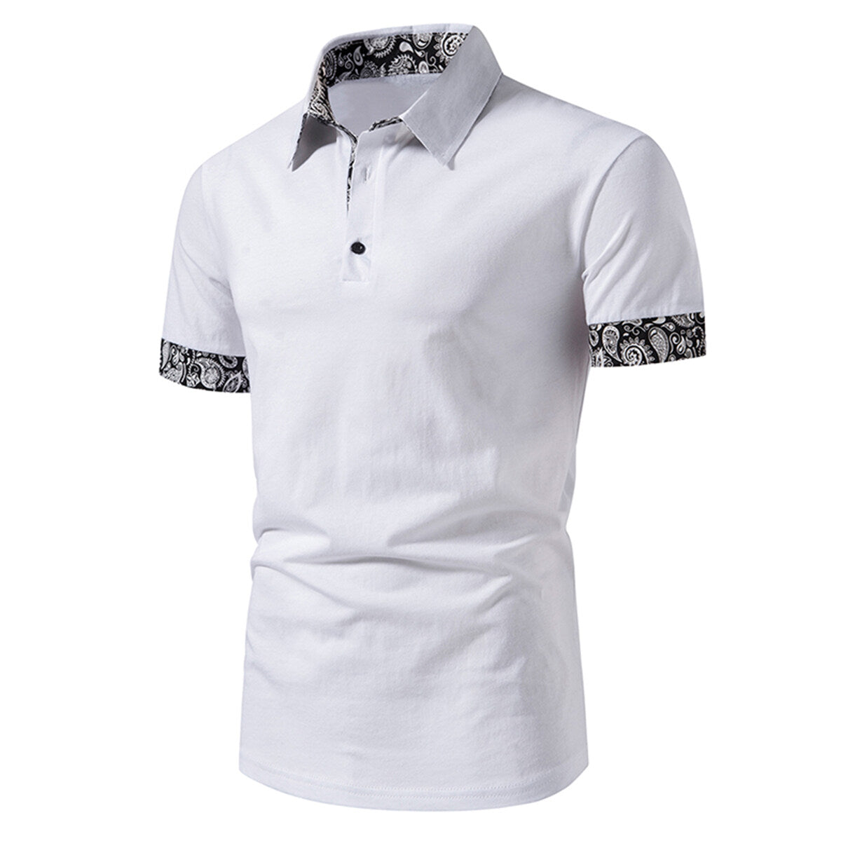 Men's Contrast Color Polo Collar Short Sleeve T-Shirt White