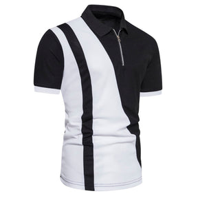 Men's Colourblock Lapel Short Sleeve Polo Shirt Black