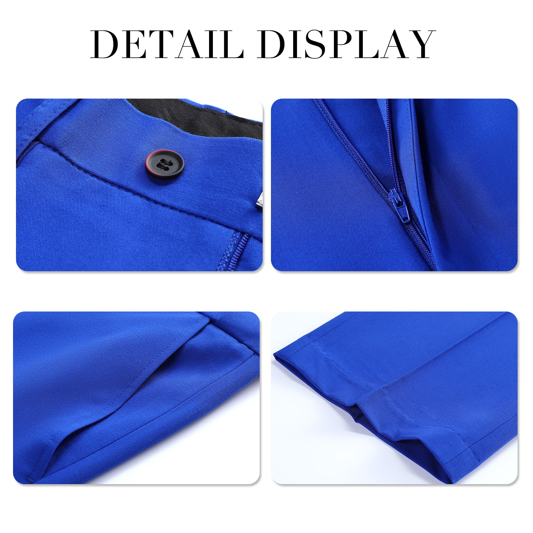 3-Piece Men's Solid 2-Button Suit Royal Blue - Cloudstyle
