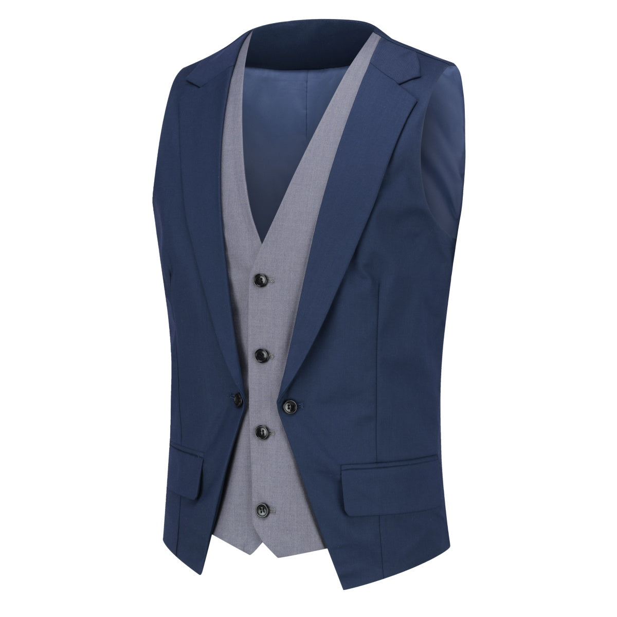 Men's Notched Lapel Patchwork Vest Navy - Cloudstyle