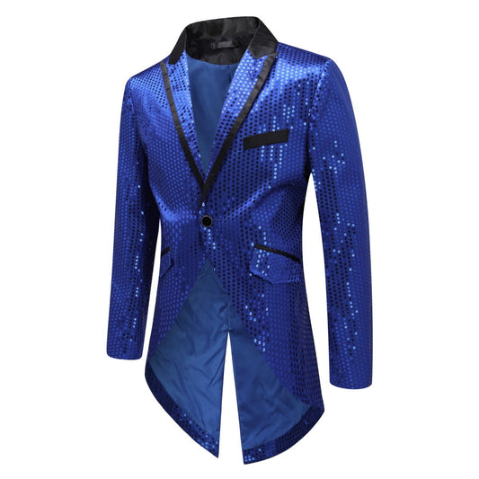 Blue Sequin Decorated Swallowtail Coat - Cloudstyle