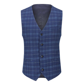 Three Piece Slim Fit Vintage Plaid Navy Suit