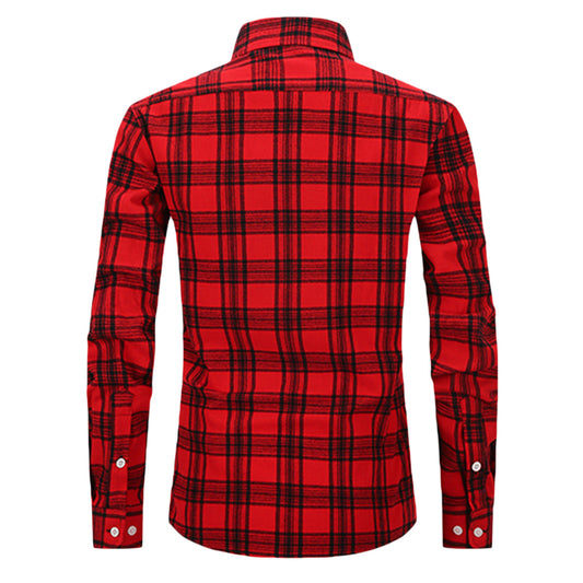 Men's Lapel Paid Long-sleeved Shirt WHOLESALE - Cloudstyle