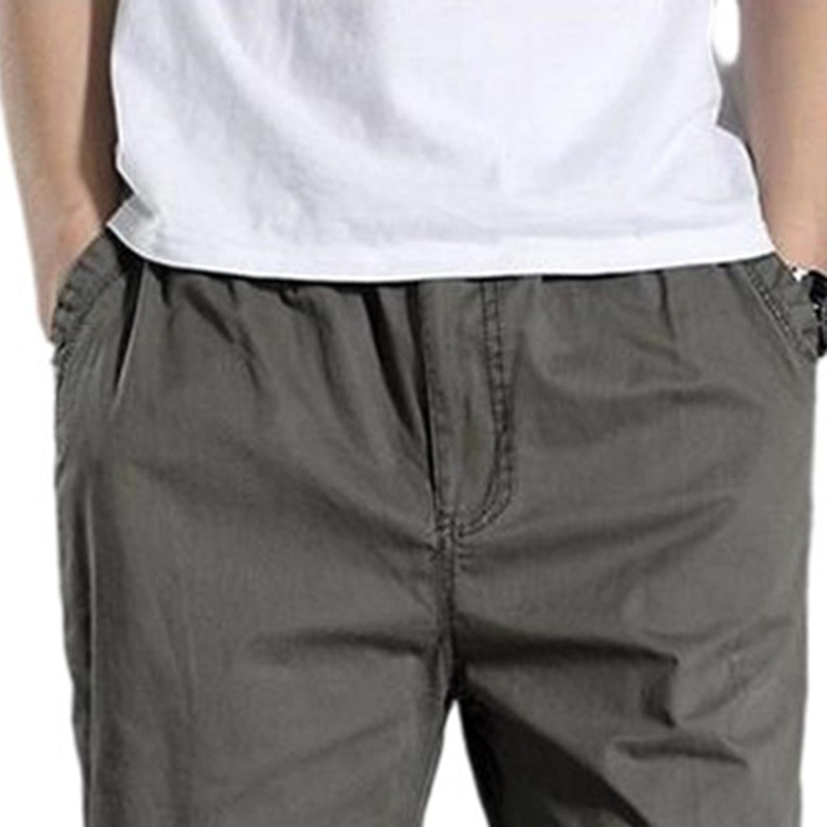 Men's Solid High-Waisted Straight-Leg Loose Casual Pants Khaki
