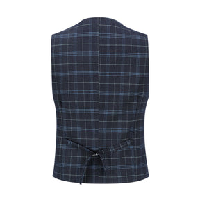 Three Piece Slim Fit Vintage Plaid Black Suit