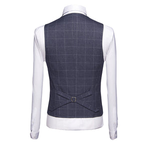 3-Piece Slim Fit Suit Plaid Casual Grey Suit
