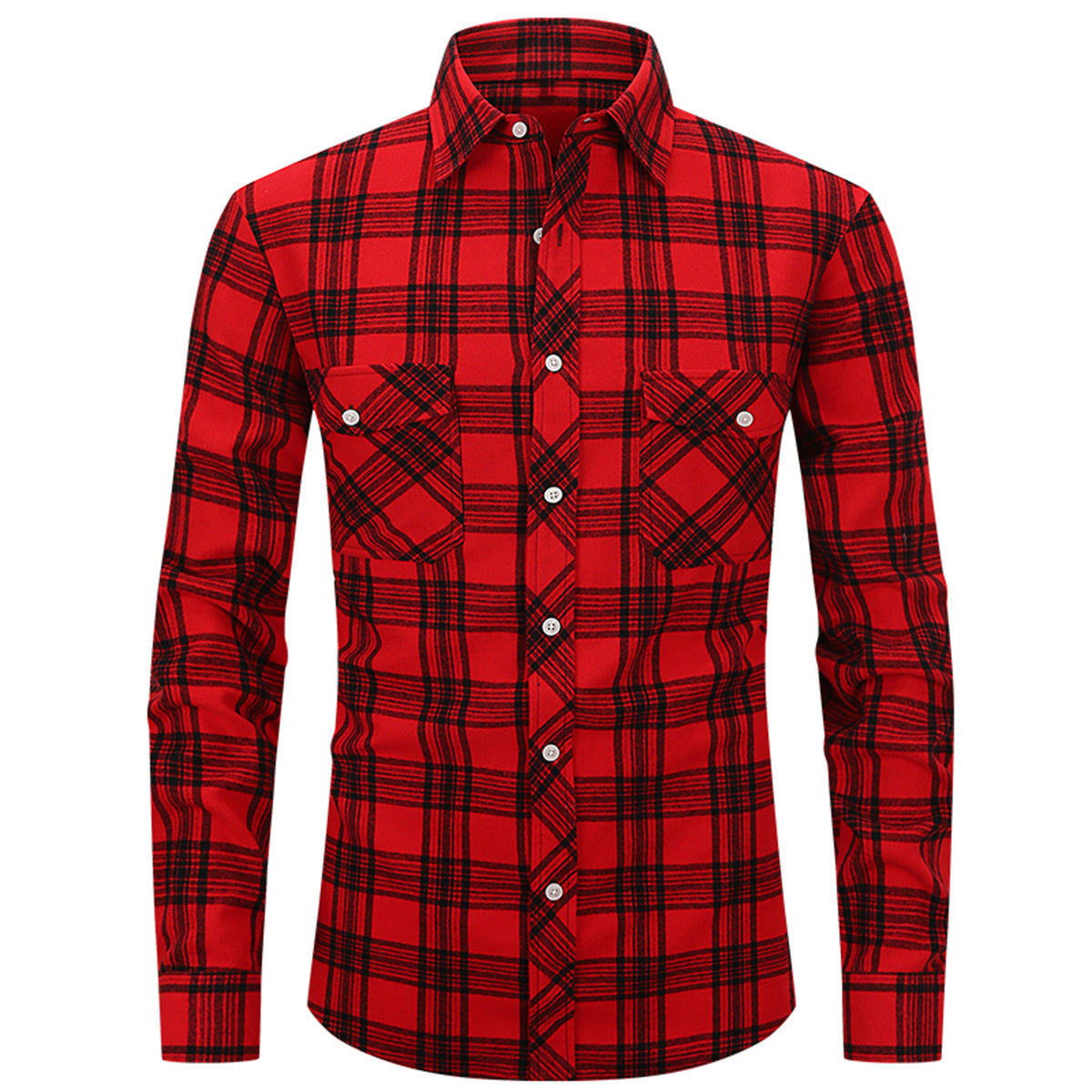 Men's Lapel Paid Long-sleeved Shirt Green and Black