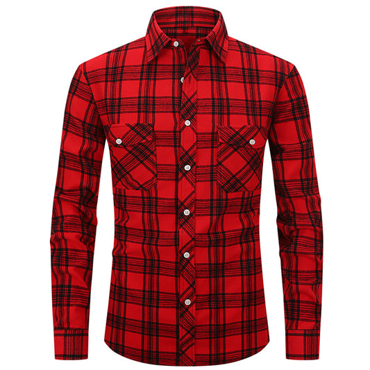 Men's Lapel Paid Long-sleeved Shirt WHOLESALE - Cloudstyle