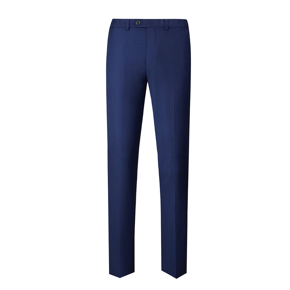 Blue # Men's single-breasted 2-piece tuxedo suit with peaked lapel and slim fit, classic blue formal wear blazer jacket with matching flat-front trousers for wedding, prom, party and formal occasions, isolated on white background.