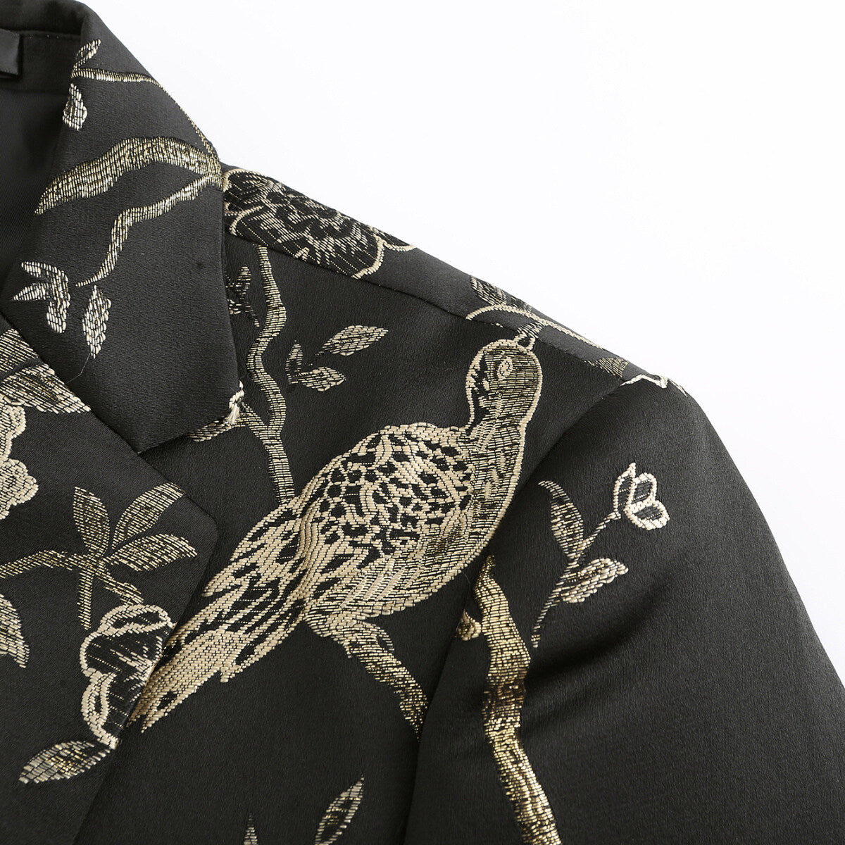 Silver # Men's one-button notched lapel embroidered blazer, slim fit single-breasted sport coat jacket with silver embroidery and soft stretch fabric for party, prom, banquet, show and special occasions, isolated on white background.
