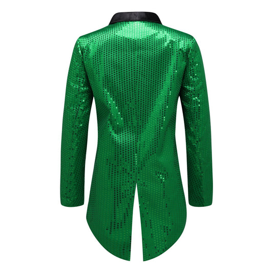 Green Sequin Decorated Swallowtail Coat - Cloudstyle
