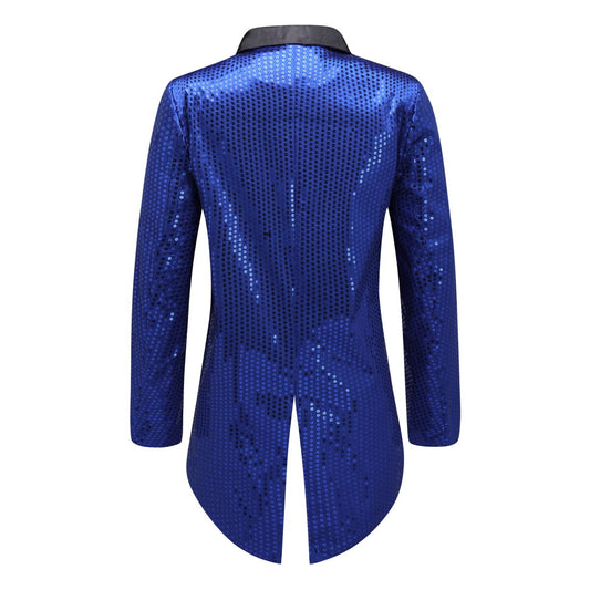 Blue Sequin Decorated Swallowtail Coat - Cloudstyle