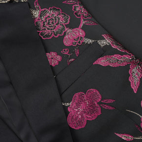 2-Piece Slim Fit Embroidered Rose Red Floral Suit