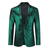 Green Slim Fit Half-Sequin Blazer