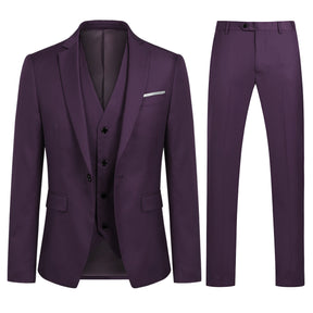 3-Piece Slim Fit One Button Fashion Purple Suit