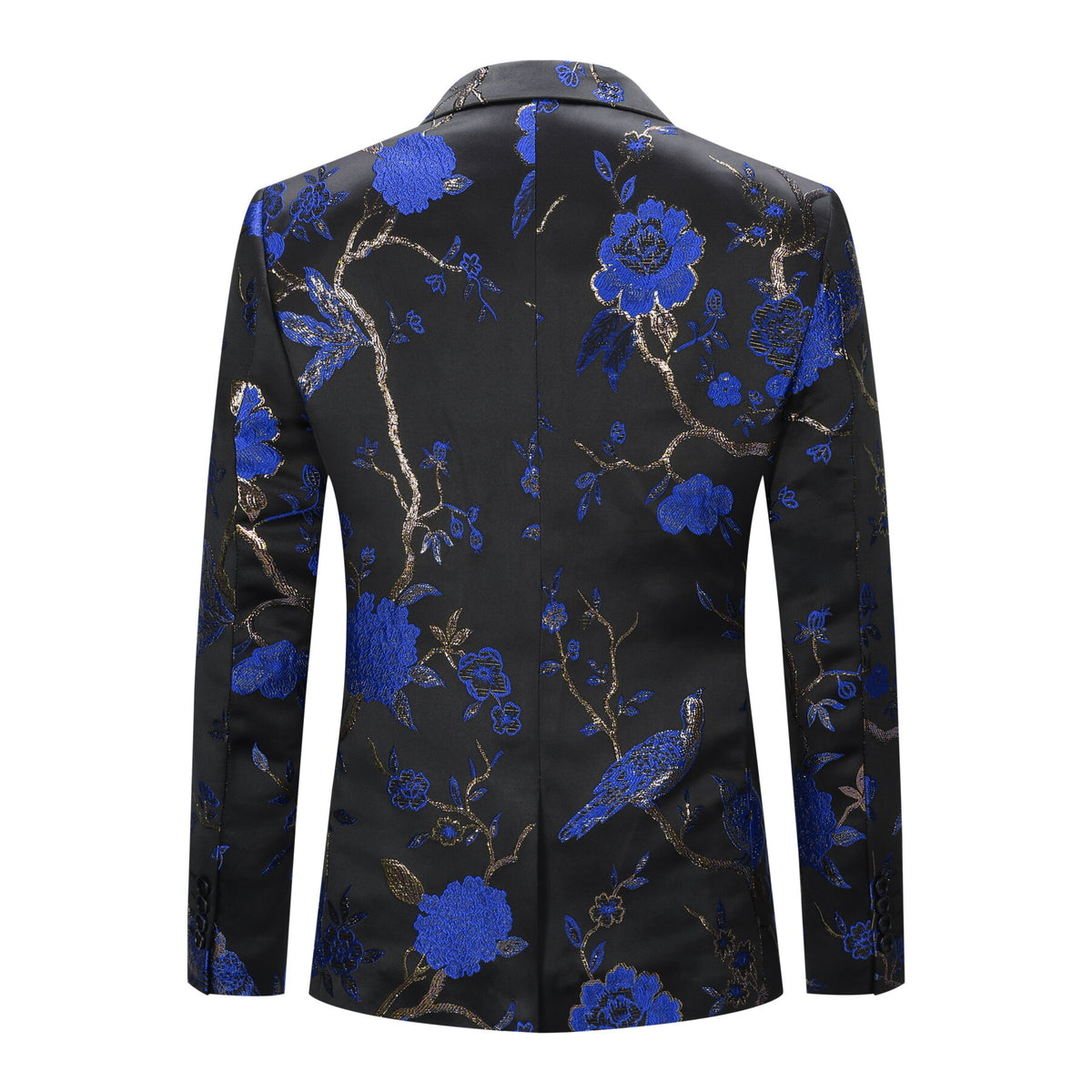 Men's One Button Notched Lapel Embroidered Blazer Blue