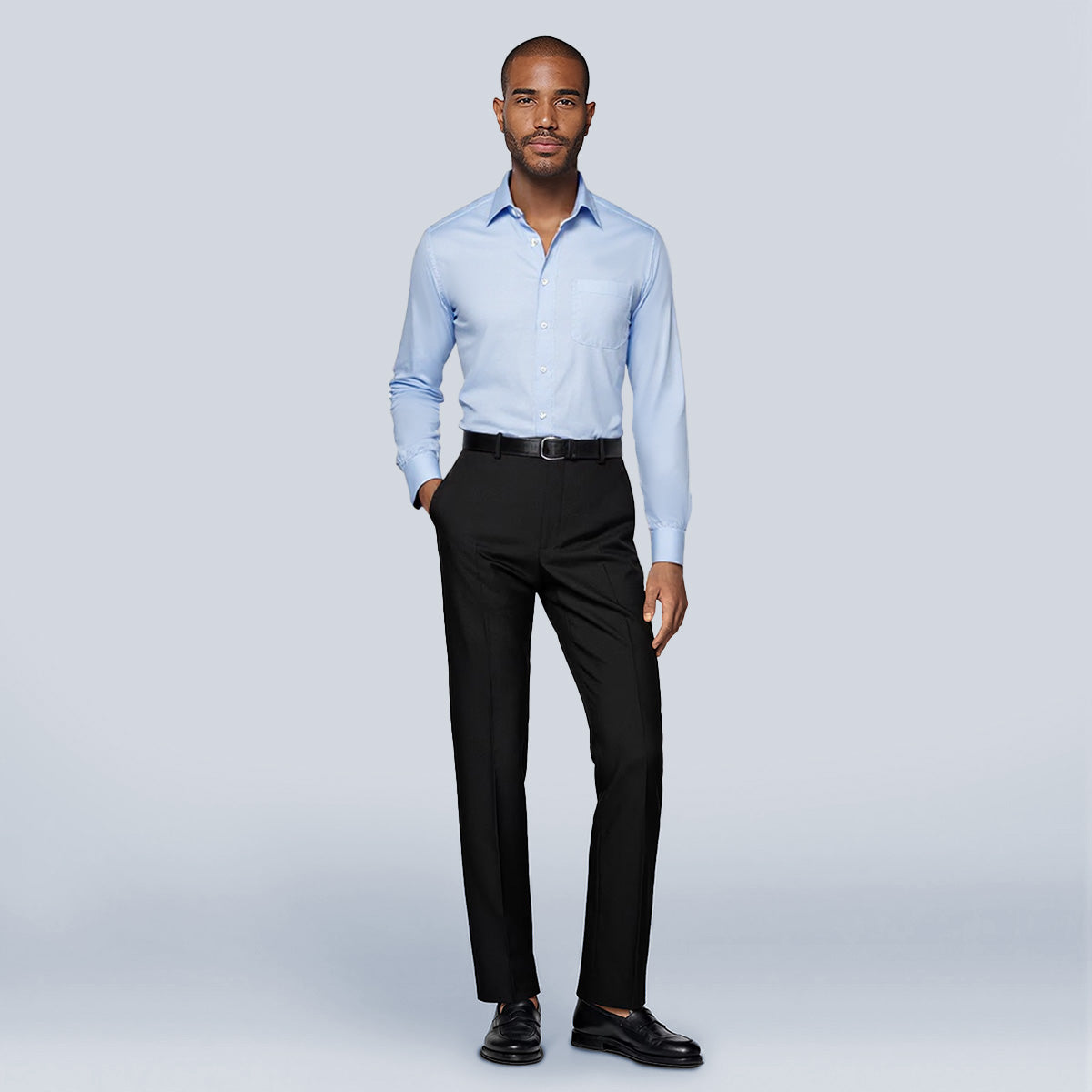 Men's Dress Shirt Slim Fit Button Down Stripe Checked Shirt Blue 02 - Cloudstyle