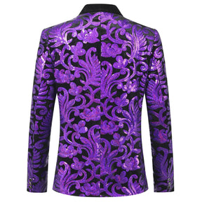 Purple Sequins Blazer Shawl Collar Blazer