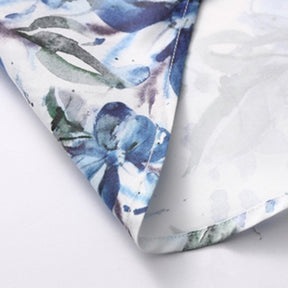 Men's Printed Short-Sleeve Blue Flower Casual Shirts White