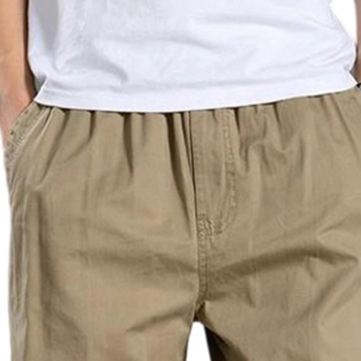Men's Solid High-Waisted Straight-Leg Loose Casual Pants Khaki
