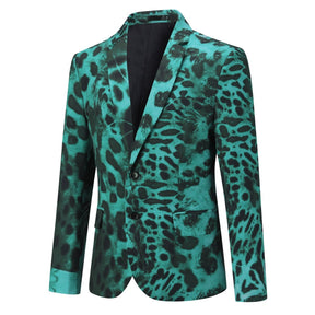 Men's Casual Leopard Print Blazer Green