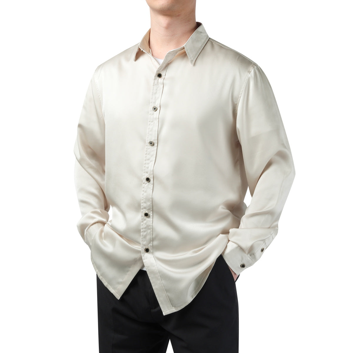 Luxury Solid-Colored Men's Dress Shirt Beige