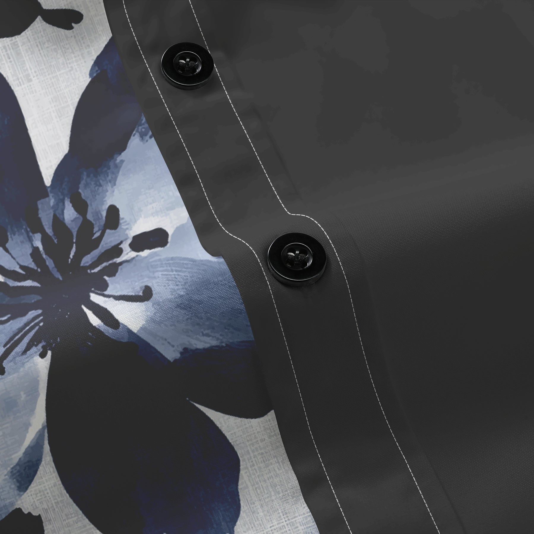 Mens Printed Lapel Long Sleeve Shirt Black Grey