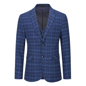 Three Piece Slim Fit Vintage Plaid Navy Suit