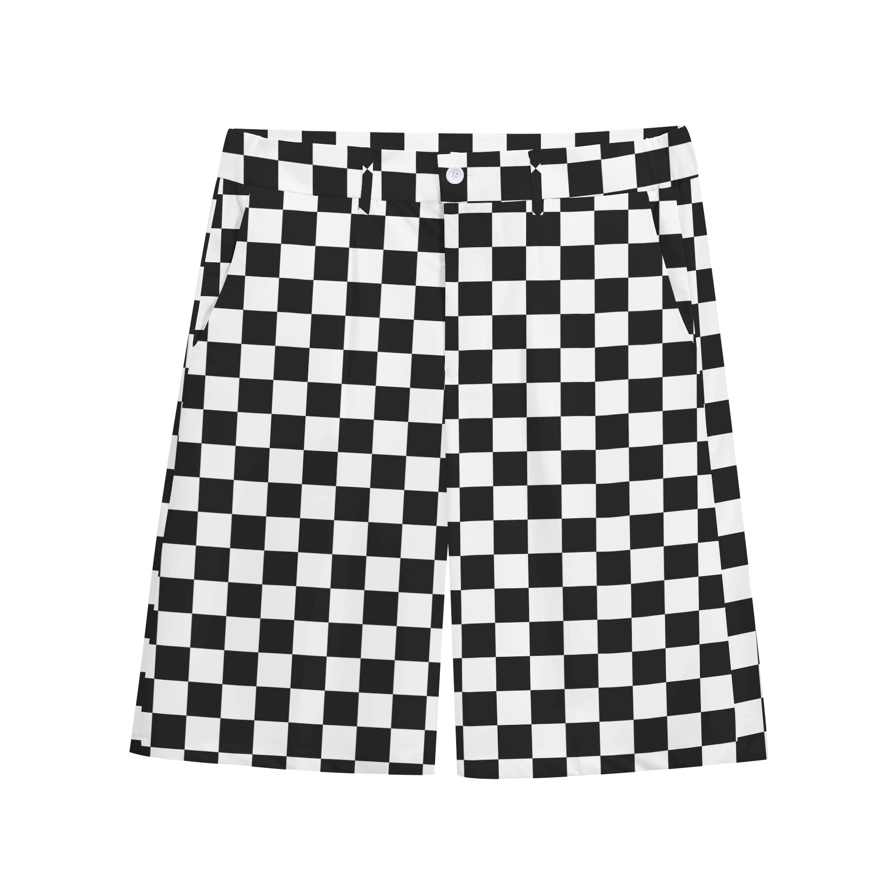2-Piece Men's Printed Black and White Plaid Short Suit Set
