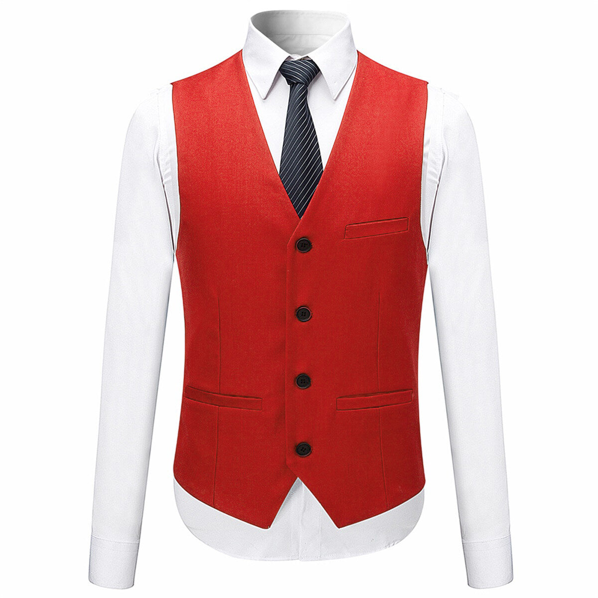 3-Piece Slim Fit Solid Color Jacket Smart Wedding Formal Suit Red - Cloudstyle