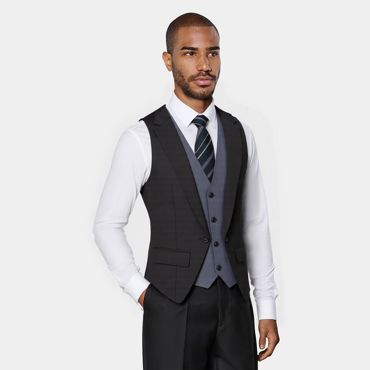 Men's Notched Lapel Patchwork Vest Black - Cloudstyle