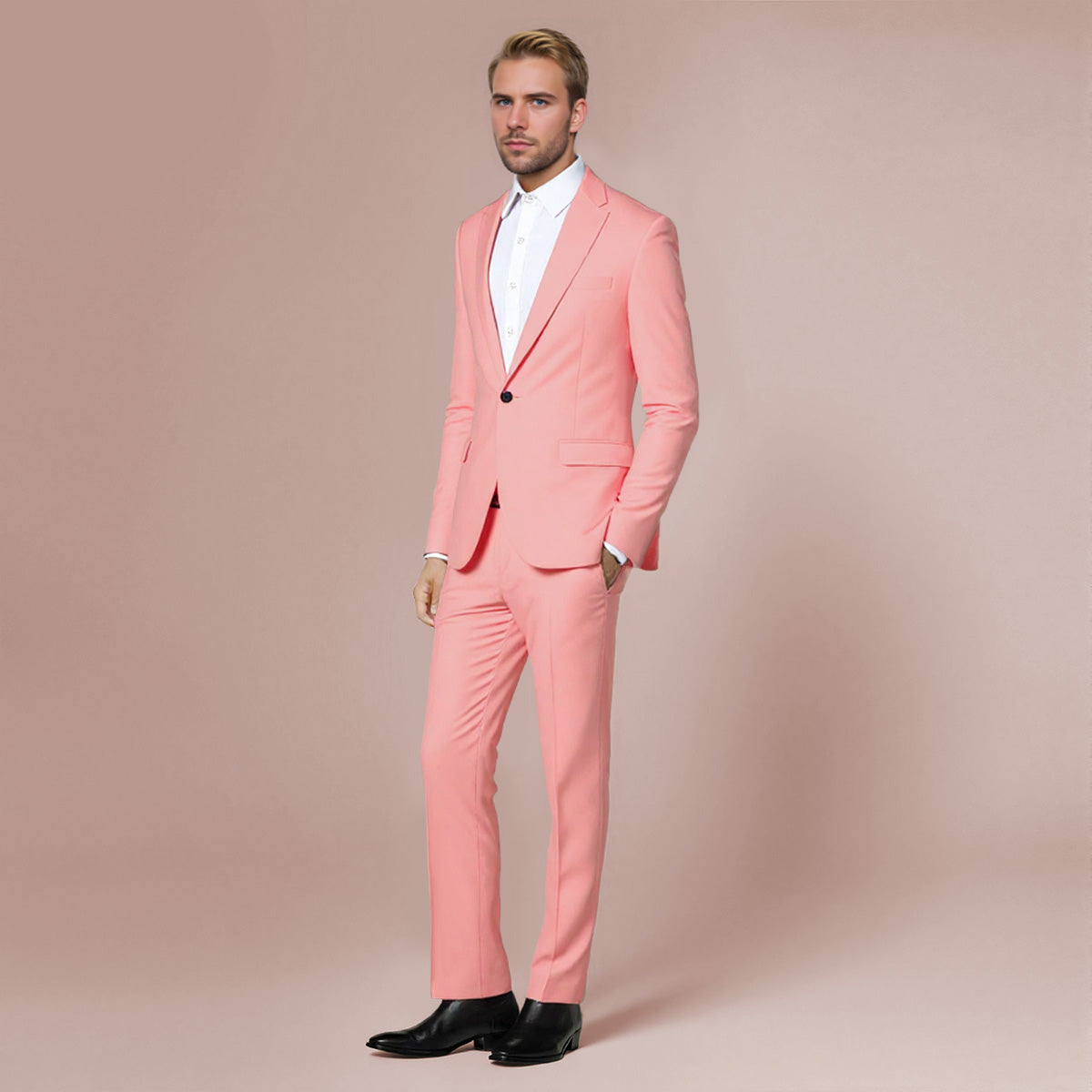 2-Piece Slim Fit Casual Pink Suit -Cloudstyle XS / Pink 2-Piece Slim Fit Casual Pink Suit -Cloudstyle XS / Pink