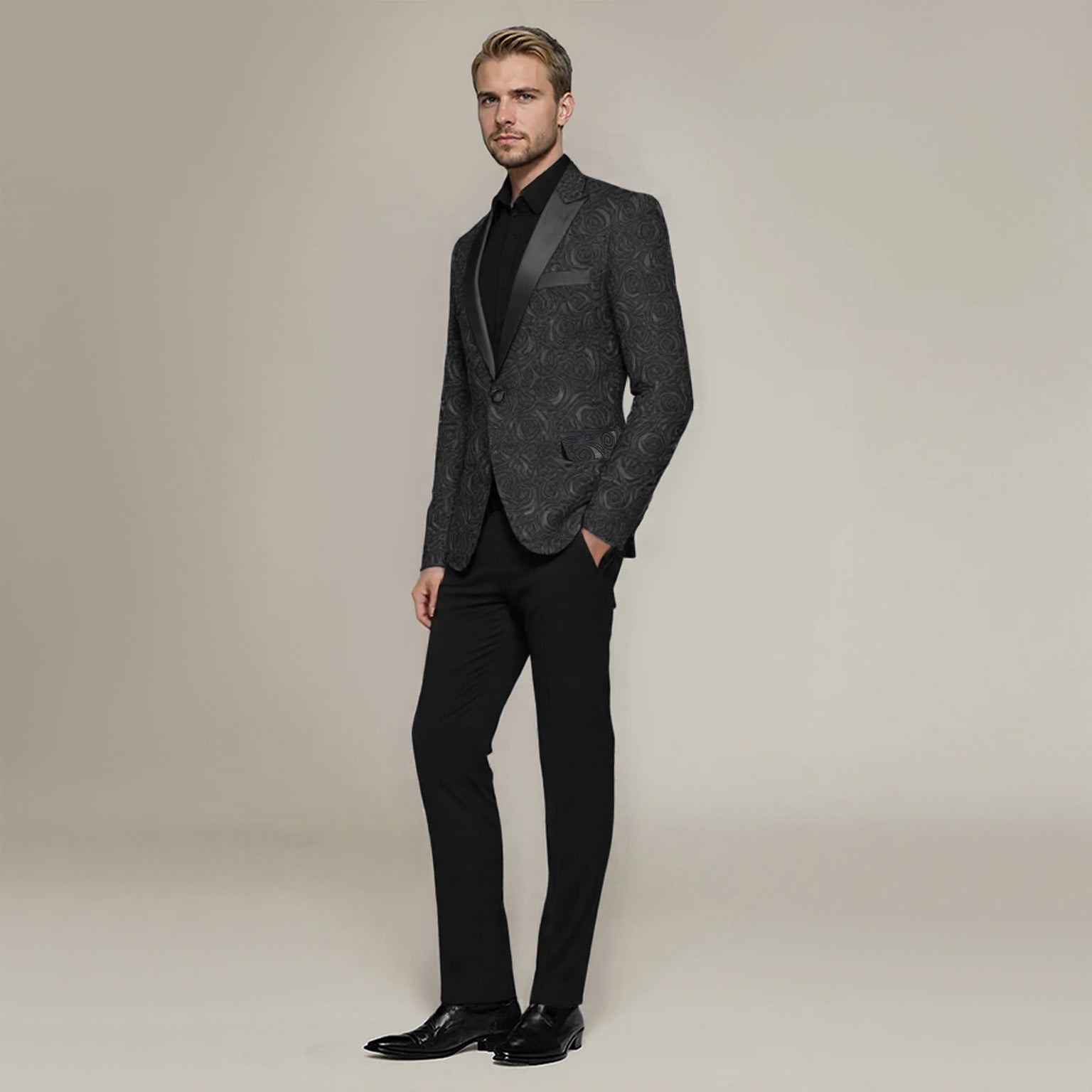 3-Piece Notched Lapel Casual Black Suit -Cloudstyle