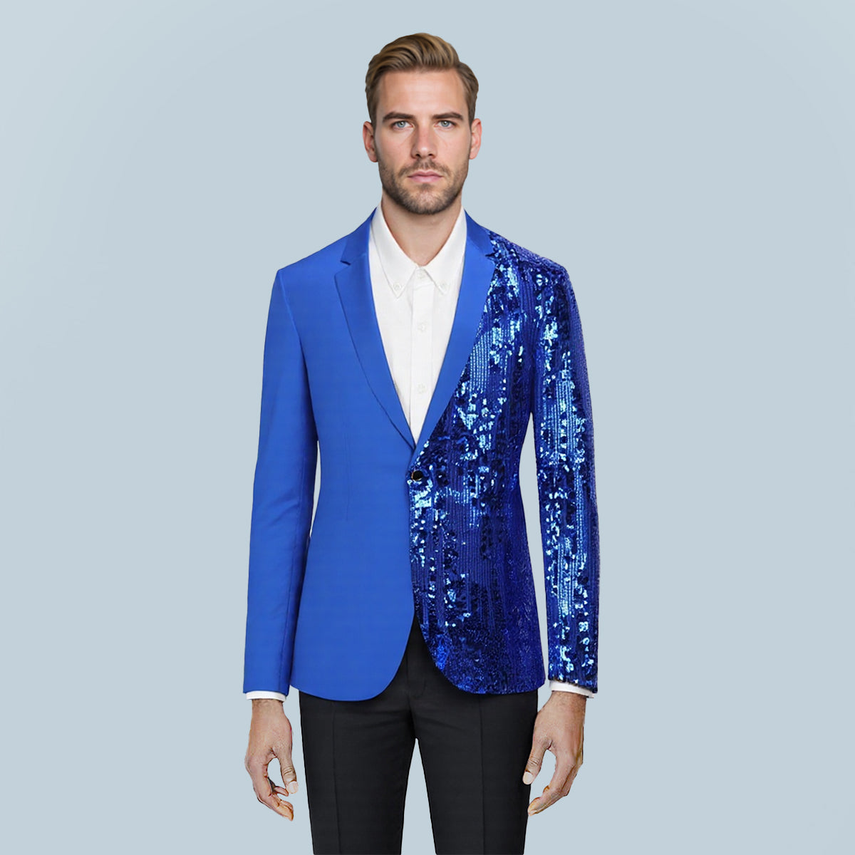 Mens Stylish Dinner Tux Dress Blazer Slim Fit Sequin Blue & Red - Cloudstyle