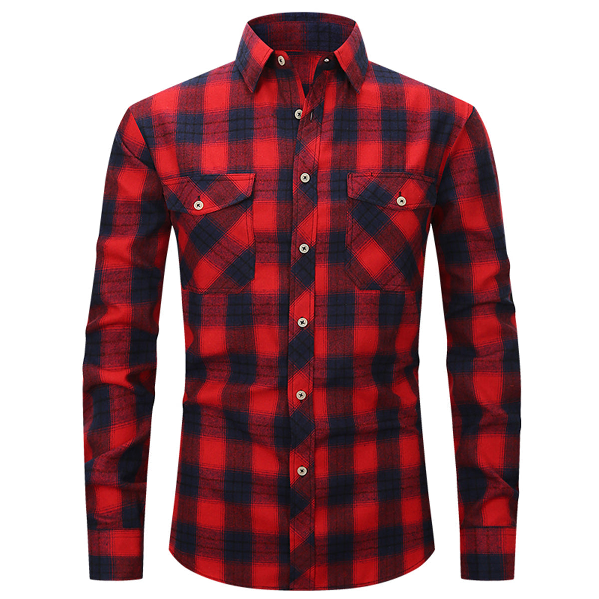 Men's Lapel Paid Long-sleeved Shirt Green and Black
