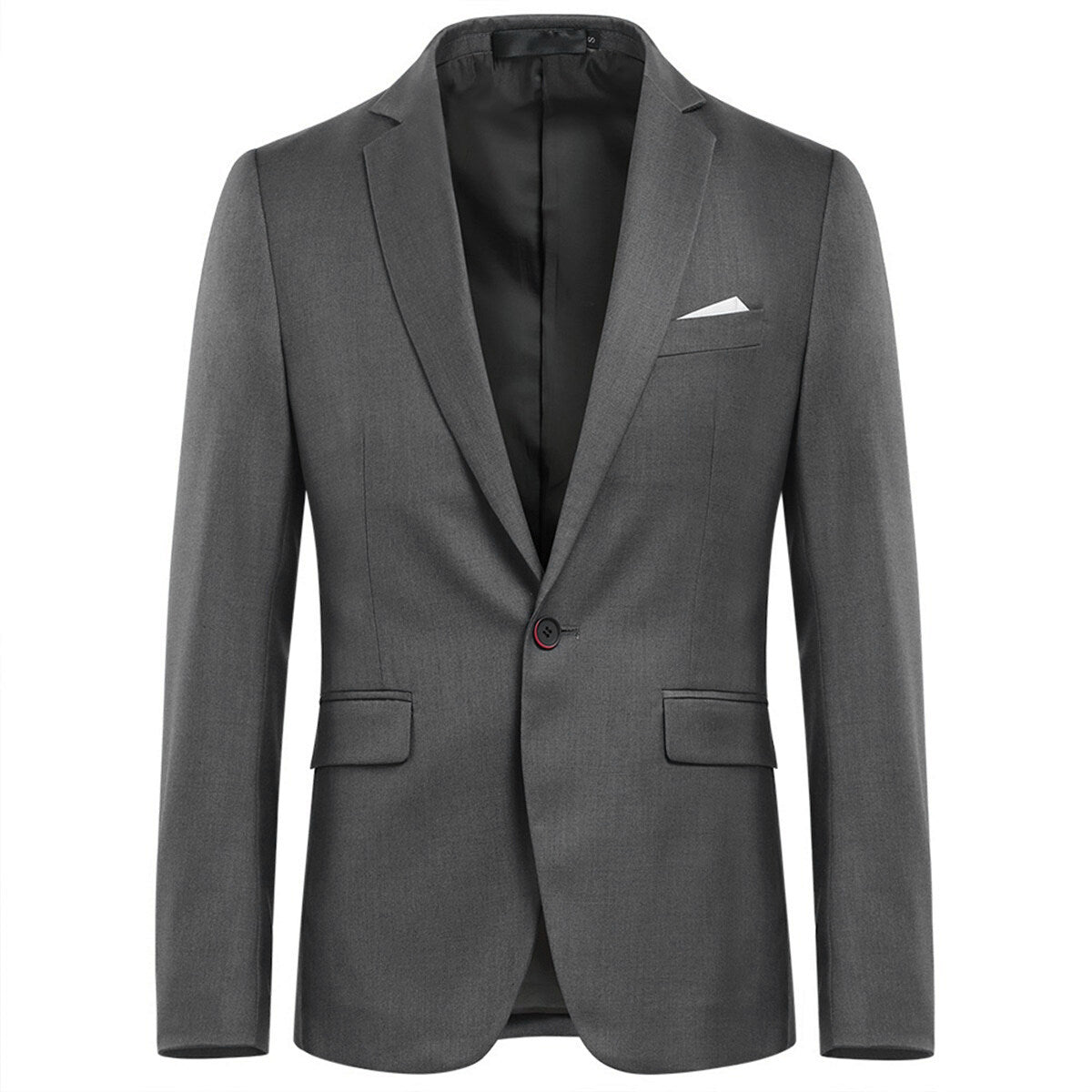 3-Piece Slim Fit Solid Color Jacket Smart Wedding Formal Suit Grey - Cloudstyle