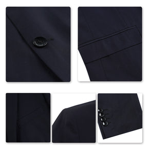 Slim Fit 2 Piece Suit 2 Button Formal Business Wedding Solid Suits Navy